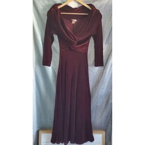 Moda‎ International Velvet Deep V Twist Gown Burgundy Long Sleeve S Whimsigoth